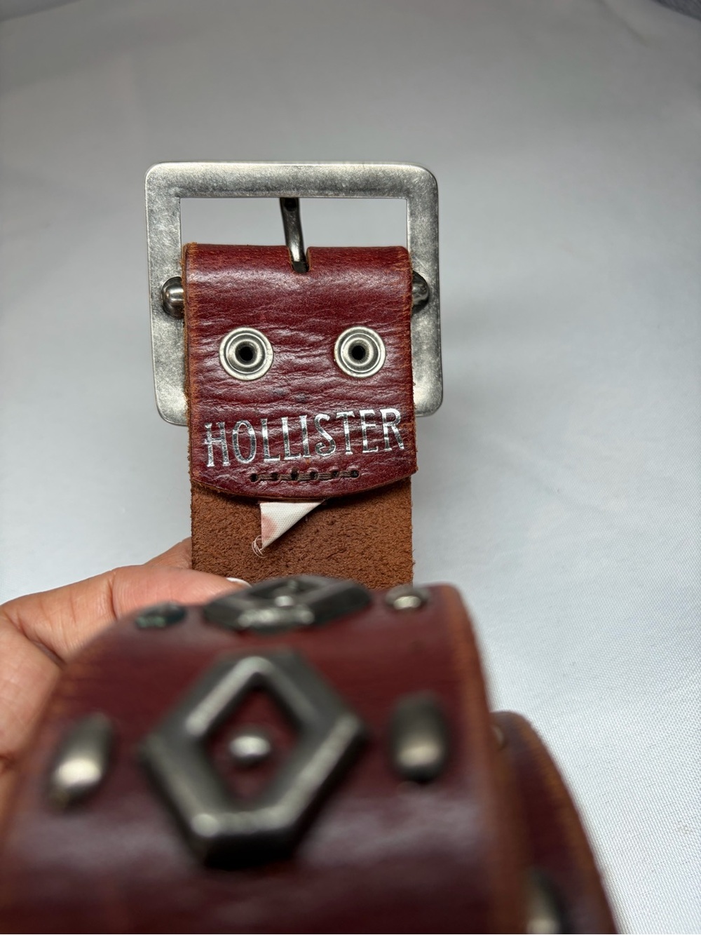 Hollister VTG Brown Leather Belt with Silver Details. Fits 33”-37”